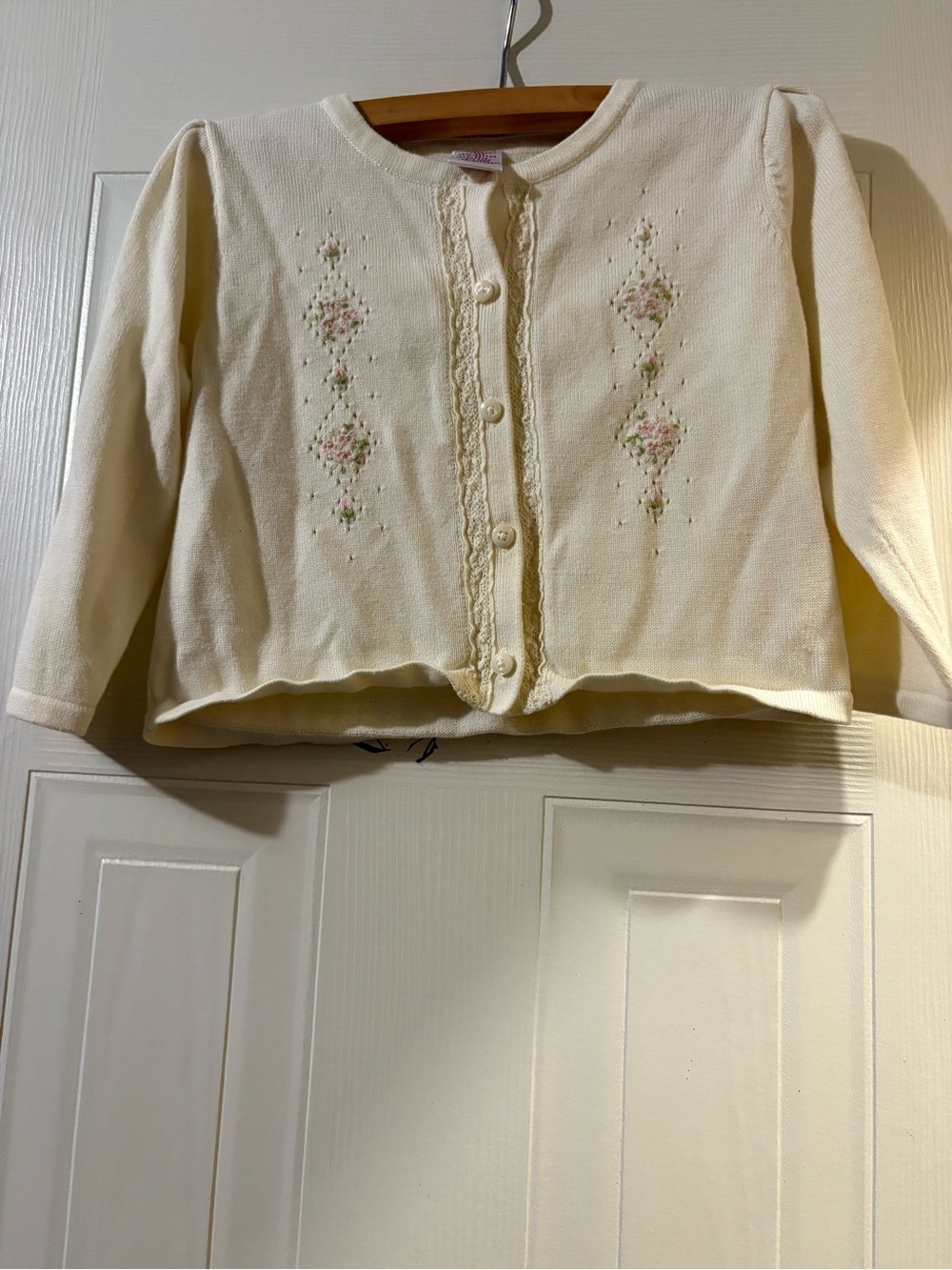Gymboree Cream Cardigan with Pink Floral Embroidery